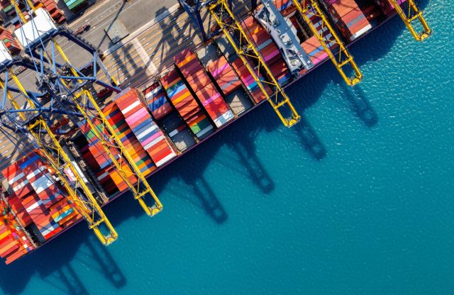 aerial view cargo ship cargo container harbor 640x416